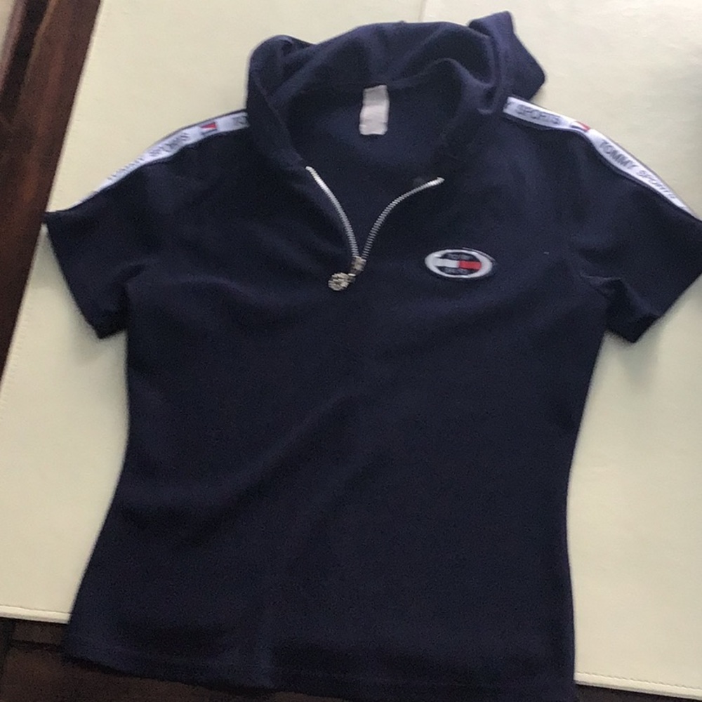 #Tommy Hilfiger sports techno fabric short-sleeve hooded top